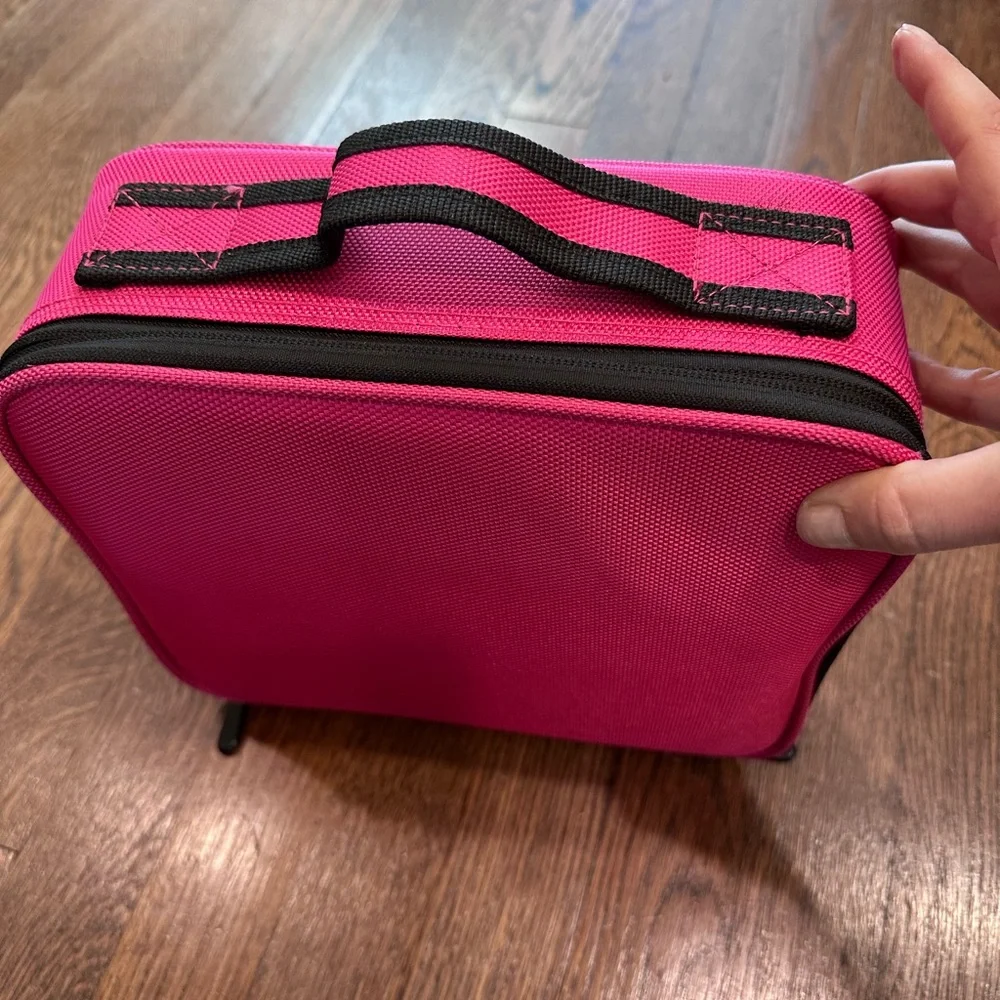 Pink and Black Tiered Makeup Organizer with Zipper